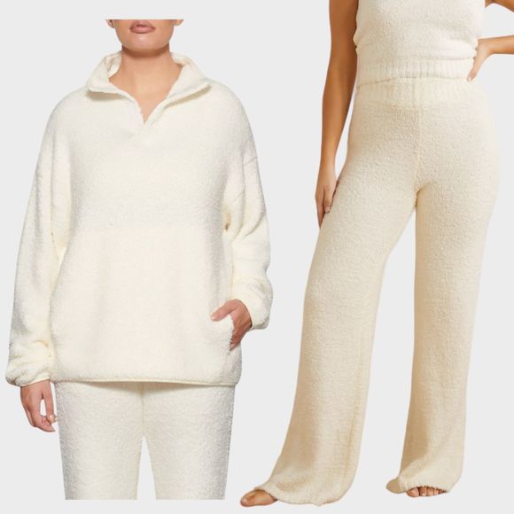 SKIMS Cozy Knit Boucle Set Pullover Sweater Relaxed Pants in Bone Women's M/L - Picture 1 of 13